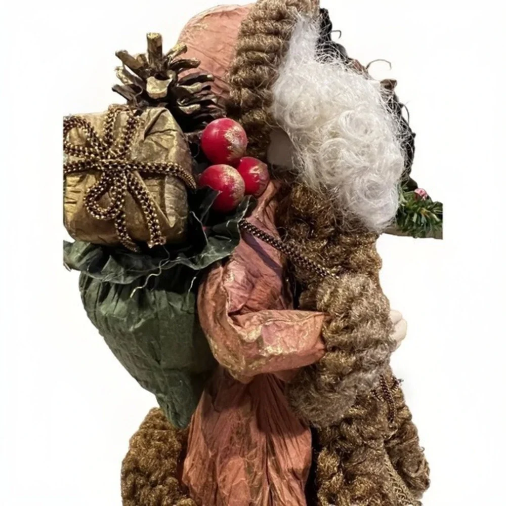 VINTAGE VICTORIAN SANTA FABRIC FATHER CHRISTMAS w/wreath &‎ Bag